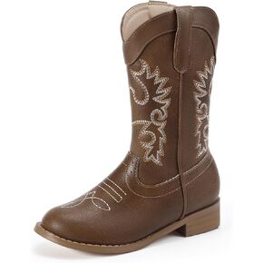 PANDANINJIA Girls Cowboy Boots for Boys Kids Toddler Western Cowgirl Boots Round Toe Mid Calf Riding Shoes Booties