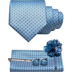 Mens Tie and Pocket Square Cufflinks with Lapel Pin Tie Clip Sets for Wedding Business (5PCS with Gift Box)