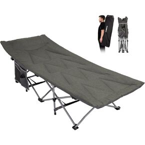 Folding Camping Cot for Adults, Padded Cot for Sleeping Portable Camping Bed for Outdoor Travel Heavy Duty with Carry Bag (Grey)