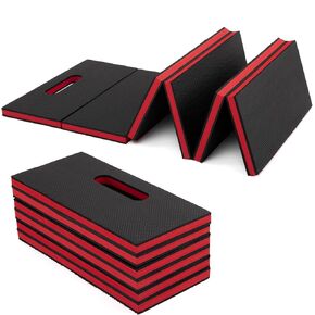 Thick EVA Mechanic Kneeling Mat - Foldable Waterproof Garage Mat for Auto Repair, Gardening, Camping, Home Gym - 46.5x15.8 Black & Red
