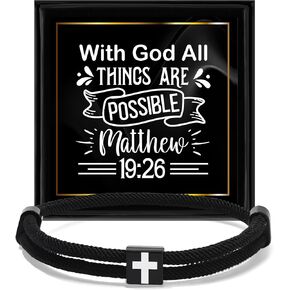 Cross Bracelet for Men Braided Rope String Adjustable Knot Bracelets Inspirational Religious Christian Baptism Confirmation First Communion Easter Bible Verse Jewelry