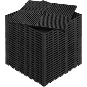 VEVOR Interlocking Drainage Mat, 15.7" x 15.7" Modular Interlocking Cushion, 24 Pcs Splicing Drainage Mats, Non-Slip Black PP Drainage Floor Tile and Shower Mat, for Garage, Garden, Kitchen & Outdoor