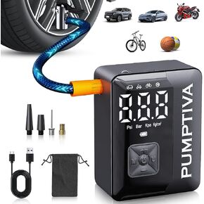 Tire Inflator Portable Air Compressor, 150 PSI Portable Electric Bike Pump Auto Shut-Off Cordless Mini Car Tire Air Pump with Accurate LCD Display LED Light for Car, Motorcycle, Bicycle, Bike, Ball