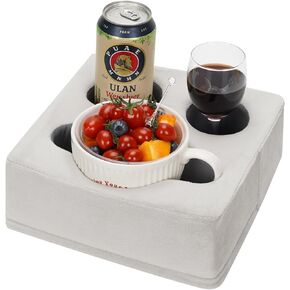 G Gain Gain Couch Cup Holder Pillow ، حامل كوب أريكة مقاوم لأريكة ، ومنظم متعدد الاستخدامات للأريكة ، والسرير ، والسيارة ، والشاطئ-يحمل أكواب ، والهاتف ، والوجبات الخفيفة ، والتحكم عن بعد ، وتصميم KeepTemp (رمادي)