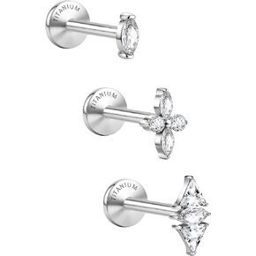 G23 G23 Gradant Titanium Flat Back Strains 5A CZ STUDS: 14K GOLD HYPOALLERGENIC 3 PCS 18G Tragus Cratilage Conch Helix Jewelry for Ambelation Ayts Beasontic