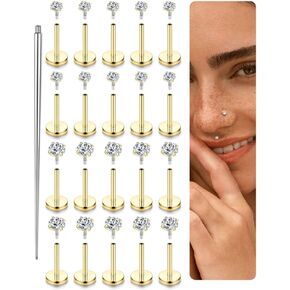 Fansilver 16G Surgical Steel Tragus Conch Helix Piercing Jewelry Internal Thread CZ Flat Back Lip Studs Cartilage Earrings Hypoallergenic Forward Lip Monroe Labret Medusa Piercing Jewelry in Kuwait