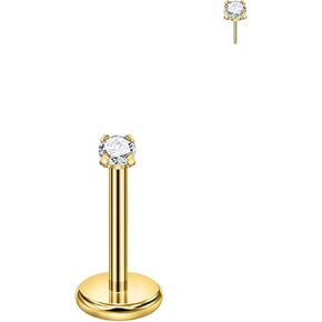 FANSING Single 316L Surgical Steel Threadless Labret Stud with CZ for Nose Cartilage Helix Rook Conch Tragus Earlobe Piercings