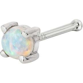Solid 14K Gold Natural Opal Ball-end Nose Stud, 22G Nose Bone Stud, Australian Opal, Unisex Nostril Ring Stud