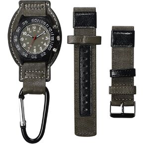 JewelryWe Backpack Clip-on FOB Watches: Buckle Key Ring Pocket Watch with Detachable Leather Strap Watches Set