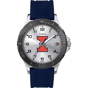 Timex Tribute Men Collegiate Gamer 42mm Watch - Illinois Fighting Illini مع حزام السيليكون البحري