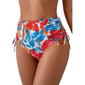Eomenie Women's High Waisted Swimsuit Bottom Tummy Control Ruched Bikini Bottoms Side Tie Bathing Suit Swim Bottom