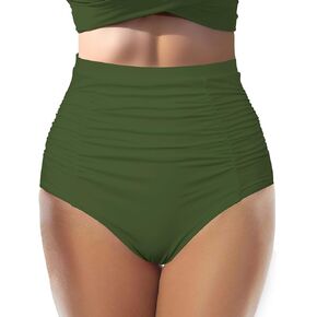Women's High Waisted Bikini Bathing Suit Bottoms Swimsuits Tie Side Tummy Control Full Coverage Swimwear Ruched