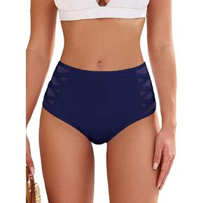 ZAFUL Women High Waist Bikini Bottom Side Mesh Spliced Tankini Swimsuit Swim Briefs Bathing Suit Bottom