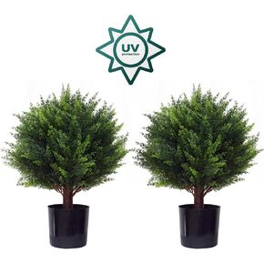 شجرة الأرز الاصطناعية - 2pcs نباتات شجيرة فو ، مزخرفة باليد ، مقاومة للأشعة فوق البنفسجية ، صيانة منخفضة ، مناسبة للديكور الداخلي والخارجي (18 بوصة)
