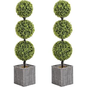 2 Pack 4FT Artificial Boxwood Ball Topiary, Potted Boxwood Tree Topiary Artificial Plant Shrub for Front Door Porch Home Office Decor…