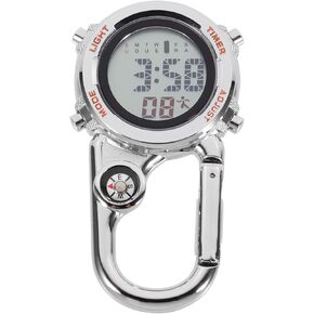 Hanabass Men's Outdoor AdventureClip Watch Keychain Carabiner على شكل فضية الجدة الفضية للوقت والاتجاه عرض