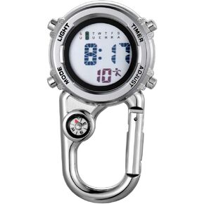 JewelryWe Mens Womens Digital Clip-on Watch Mini Microlight Backpack Buckle Belt fob Watch for Rock Climbing Doctors Nurses Chefs