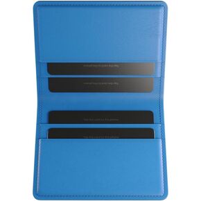 Napa Leather Cardholder - محفظة حظر RFID Slim ، أسود أنيق مع الجزء الداخلي الأزرق الجريء ، يحمل ما يصل إلى 4 بطاقات