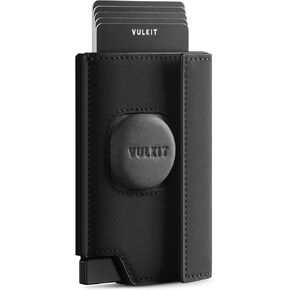 VULKIT Mens Card Holder with Airtag Cover, Pop-Up Credit Card Ejector RFID Blocking, ID Window and Coin Pocket, Magnetic Closure, Gift Box Packed, Carbon Black