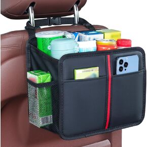 Hanging Car Seat Organizer Backseat Car Organizer - Premium PU Leather Car Backseat Organizer Road Trip Essentials, Multifunction Car Seat Back Organizer for Kids & Adults (Black)