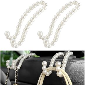 2 PCS Elegant Pearl Car Seat Headrest Hook, Cute Car Seat Hook Hanger Storage Organizer for Handbag Purse, Interior Decoration Headrest Hanger for Women Girls, Car Accessories