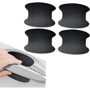 4 PCS Car Door Handle Protector Stickers, Carbon Fiber Leather Anti-Scratch Car Door Handle Cover, Waterproof Protection Film Car Door Bowl Sticker Decoration, for Most Cars (Black)