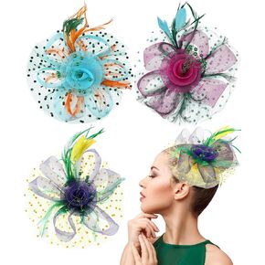 Yunsailing 3 Pack Fascinators Hats for Women, Tea Party Hats for Girls Flower Cocktail Mesh Feathers Hair Clip for Party