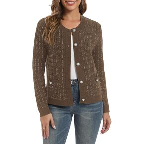 Urban CoCo Women's Open Front Button Down Knit Cropped Cardigan Casual Long Sleeve Sweater Jacket