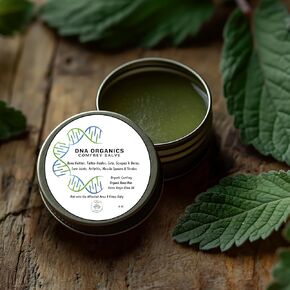 Comfrey Salve for Bone Healing by DNA Organics. Pure Organic Handcrafted Herbal Remedy, Free from Chemical Fillers. Comfrey Balm for Muscles, Joints, Fractures, Swelling, Skin & Tattoos. 2 oz