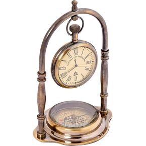 Antique Brass Table Clock Compass | Vintage Nautical Design, Elegant Home or Office Décor | Vintage Table Clock | Office Decor Accessories | Gradutation Gift for Son | Birthday Gift