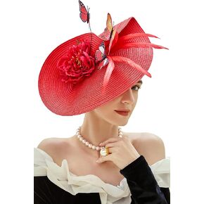 BABEYOND Tea Party Fascinator Hat for Women Kentucky Headwear Derby Wide Brim Butterfly Church Hat for Cocktail Wedding