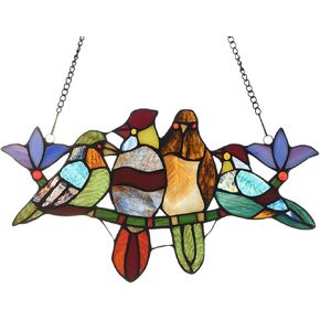 Capulina Stained Glass Birds Gifts on Branch Window Hangings Tiffany Style Traditional Handicrafts Suncatcher for Grandma,Mom Home Decor Gifts