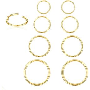 Surgical Stainless Steel Septum rings Gold plated Hoop Helix Cartilage Nose Rings Daith earrings for women men | 16G/18G 6mm 8mm 10mm 12mm set Hinged Clicker Tragus Sleeper Earrings 4Pair/8PCS Lip Ring Hoop Piercing Jewelry for Women Men