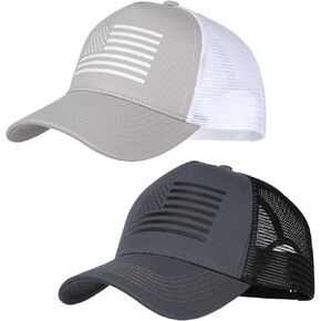 2pcs American Flag Trucker Hat for Men Women,Baseball Cap Adjustable Snapback Hats,3D Embossed Logo