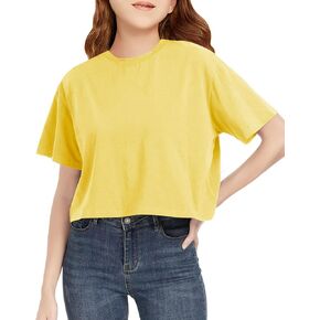 Girls Summer Crop Tops Kids Fashion Oversized Crew Neck Cropped Short Sleeve T Shirts Basic Tees Size 5-14 Years
