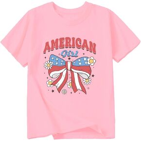 Toddler Girl American Flag Shirt 4th of July Tshirt Cotton Short Sleeve Tees 2-12 Years