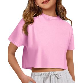ZDC Girls Athletic Oversized Crop Tops Kids Drop Shoulder Short Sleeve T Shirts Workout Tees 5-14 Years