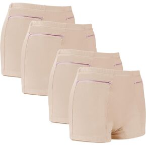 LUEXBOX Pocket Pantie for Women, Travel Underwear with Secret Pocket Panties Women's, 4 Packs (Light Brown)