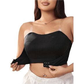 SOLY HUX Women's Plus Size Strapless Seamless Bra Wireless Bandeau Bralette with Transparent Straps