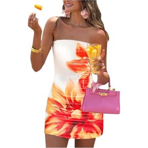 SOLY HUX Women's Floral Print Mini Tube Dress Strapless Sleeveless Bodycon Dresses