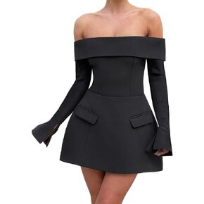 Women Sexy Mini Dress Off Shoulder Long Sleeve A Line Dress Short Formal Dresses Party Clubwear