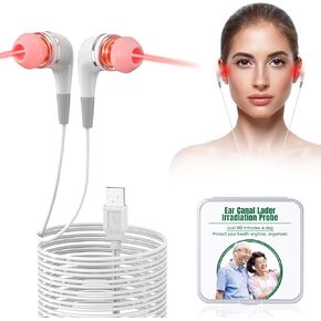 العلاج بالضوء الأحمر للآذان ، العلاج بالضوء الأحمر USB للأذنين ، جهاز علاج أذن الضوء الأحمر 650nm مع زوجين من سيليكون قناة الأذن