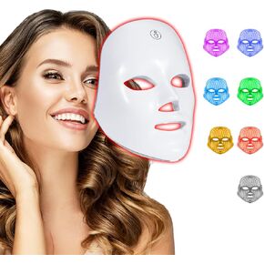 LED Face Mask Light Therapy – 7-in-1 Colors Facial Skin Care Mask for At-Home Use, Portable, Cordless & USB Rechargeable (White) in Kuwait