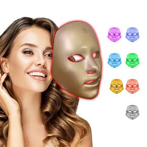 LED Face Mask Light Therapy – 7-in-1 Colors Facial Skin Care Mask for At-Home Use, Portable, Cordless & USB Rechargeable (White)