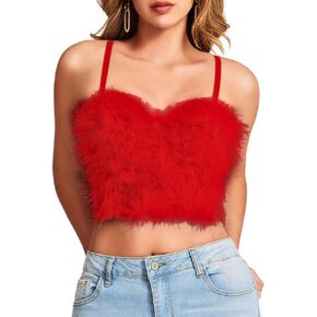 Kaei & Shi Sexy Feather Feather Corset Crop ، Faux Fur Push Up Bustior Tops ، حفلة عيد ميلادنا عيد الميلاد