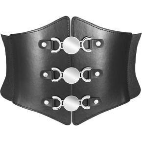 MILAKOO Womens Elastic Costume Waist Belt Vintage Waspie Black Corcest Retro Goth Wasit Cinch Belt