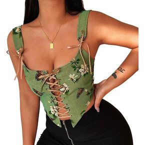 Women's Vintage Floral Renaissance Corset Top for Women Y2k Sleeveless Drawstring Floral Flower Embroidered Top