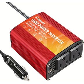150W Car Power Inverter, 12V DC to 110V/120V AC Inverter with 2 AC Sockets & USB-C Port for Phone Laptops Road Trip