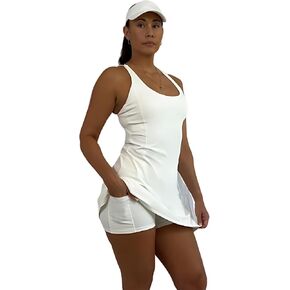 Womens Pickleball Dress with Built-in Sports Bra and Seperate Shorts with Pockets - Athletic Tennis Dress