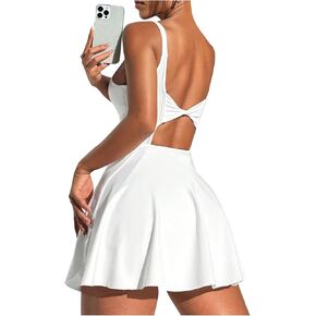 Floerns Women's Tennis Dress with Built in Shorts Scoop Neck Backless Workout Dresses